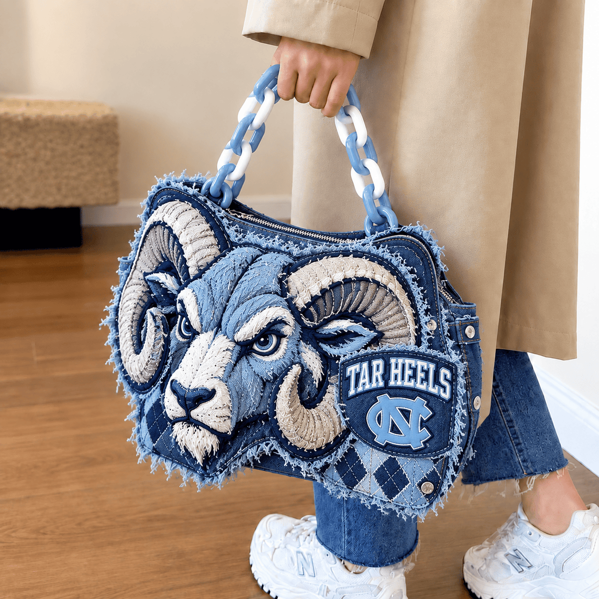 UNC Sculptural Embroidered Denim Handbag NTKO