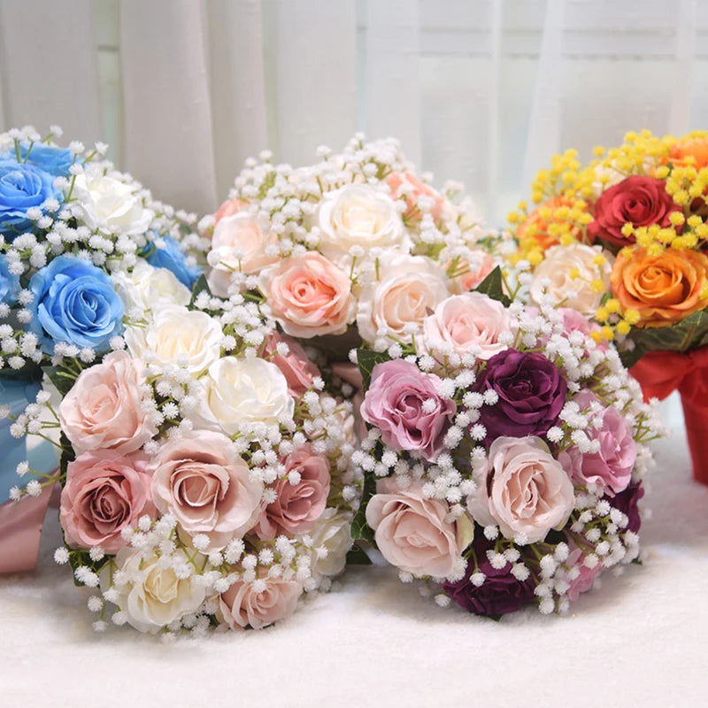 Bridal Bridesmaid Wedding Bouquet Silk  Artificial Peony Roses Flowers Bride Holding Flowers Mariage Bouquet Wedding Accessories