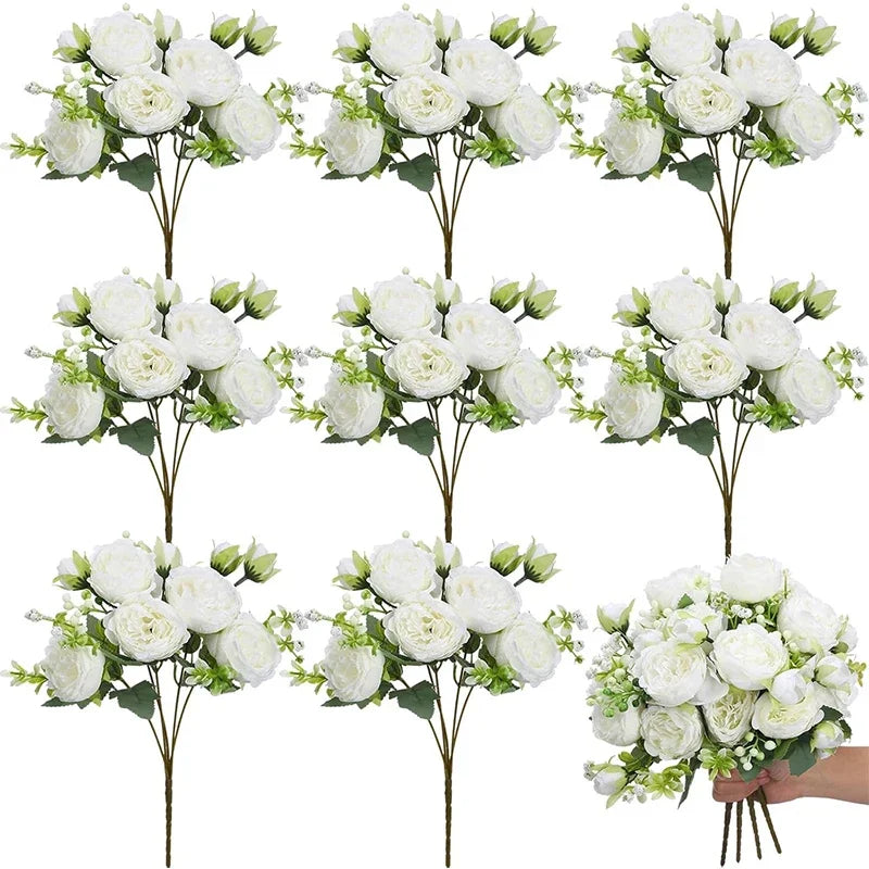 Artificial Peony Simulation Flower Bouquet 5 Big Head 2 Small Bud Flower for Table Centerpieces Home Wedding Bridal Decoration