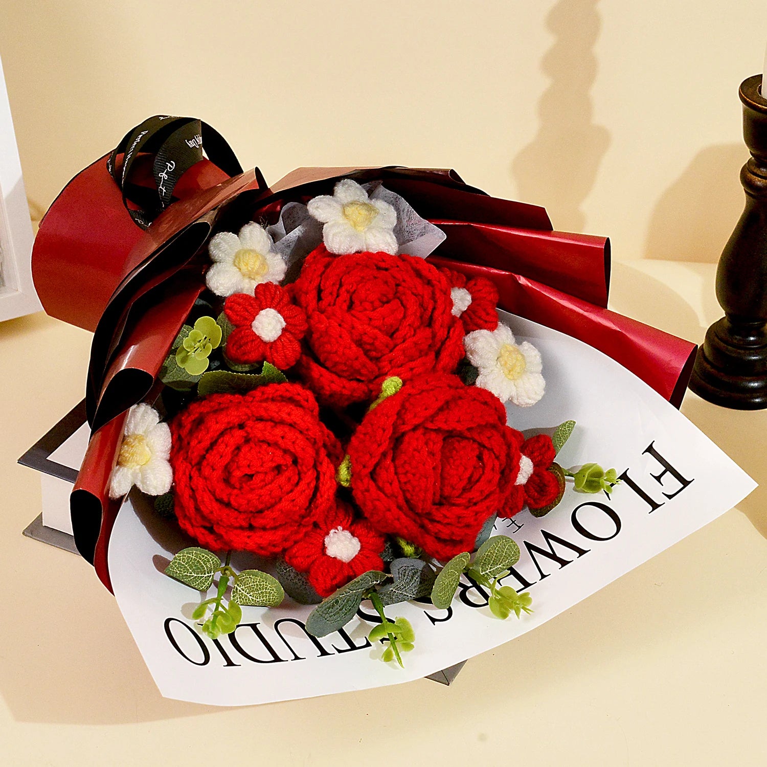 Handmade Crochet Red Rose Flowers Bouquet, Crochet Flower Bouquets for Mother's Day, Valentine's Day, Anniversary, Birthday